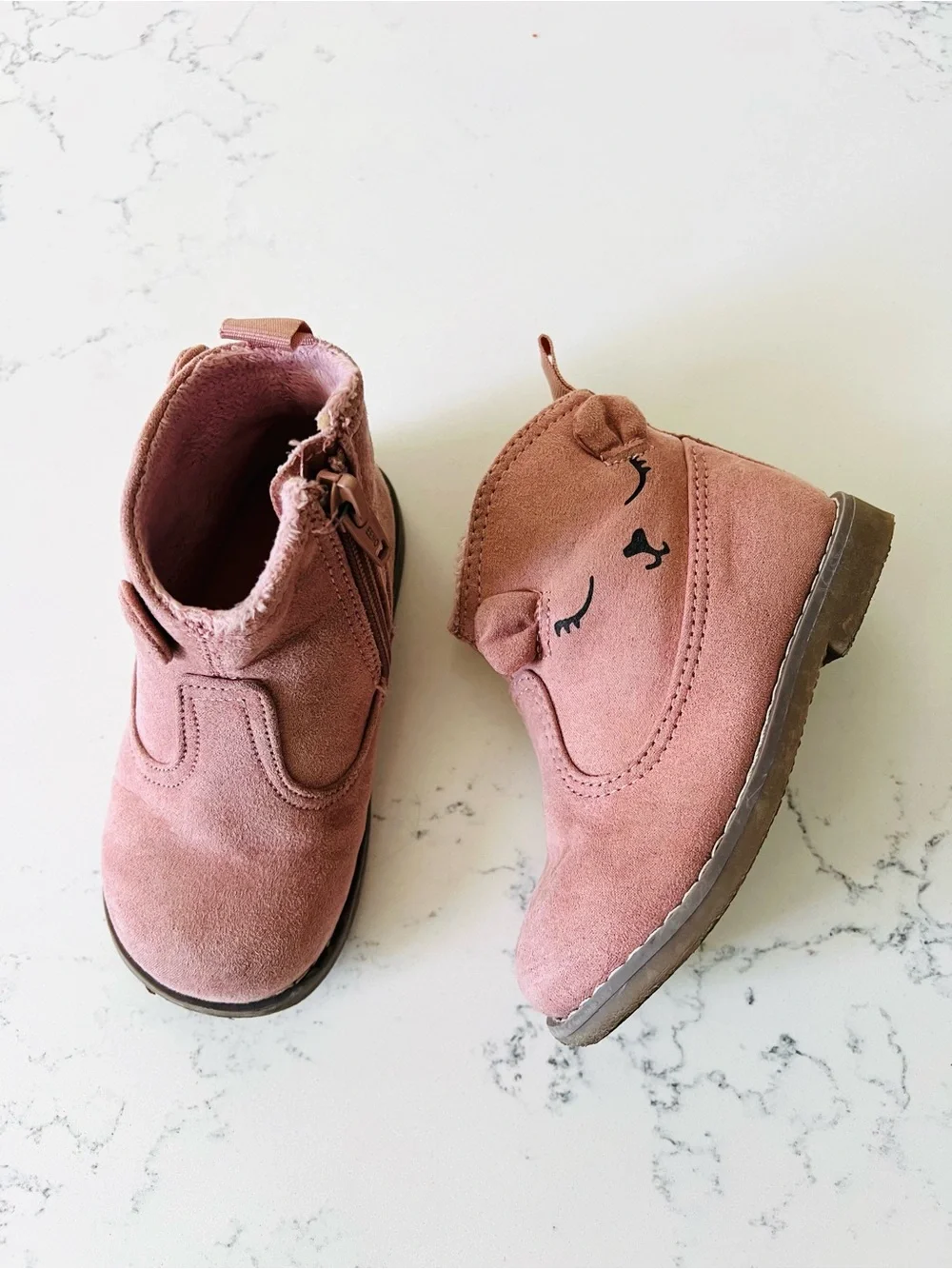 H&M Pink Suede Cat Face Ankle Boots Size 7.5 Toddler
